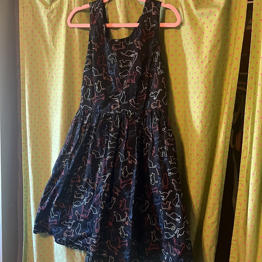 Modcloth Neon Cat Print Optimistic Effect A Line Midi dress size XL